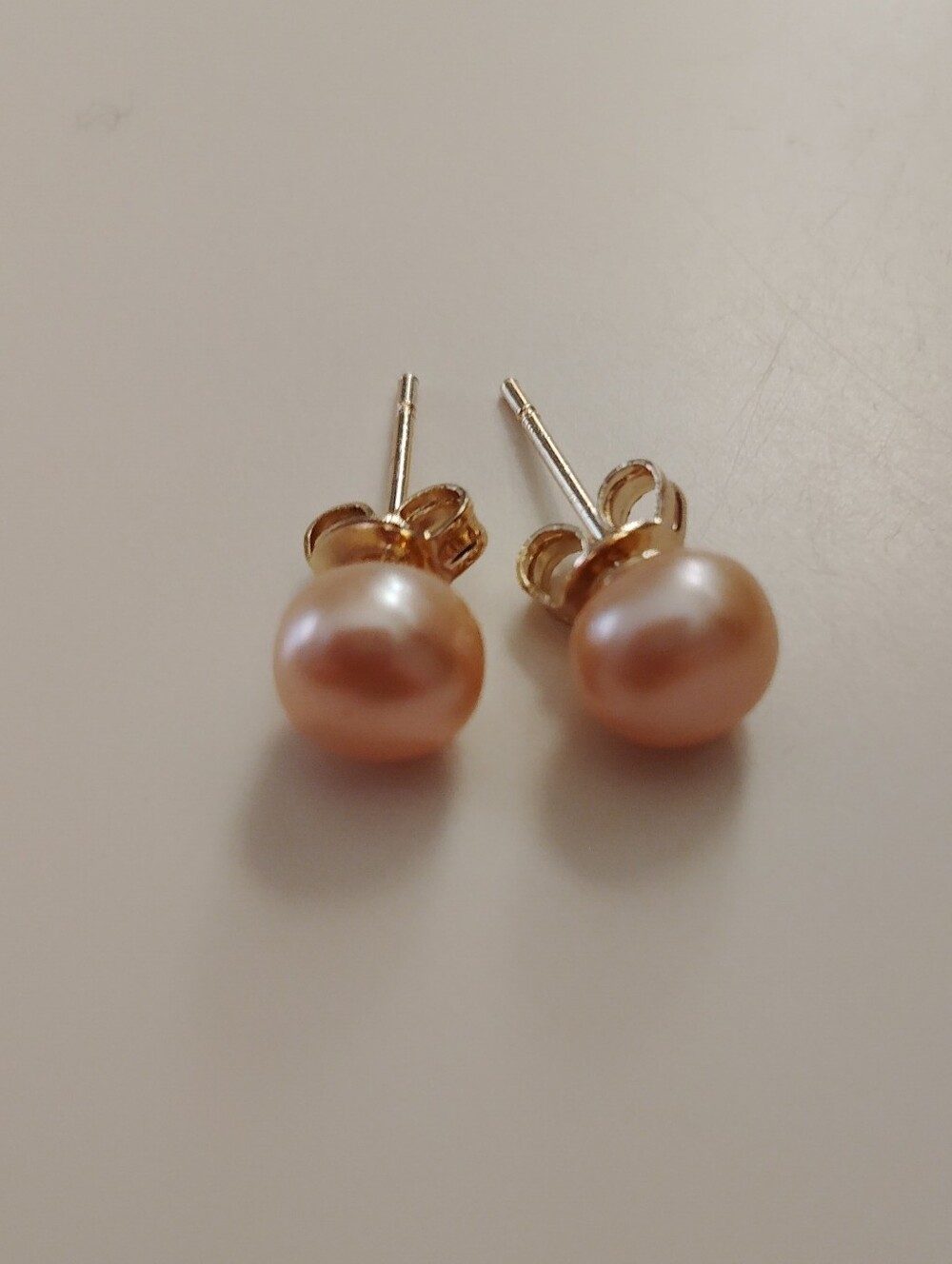 Estate Vintage 14k Gold 6/7mm Pink Natural Pearl Stud Earrings SEE DESCRIPTION!